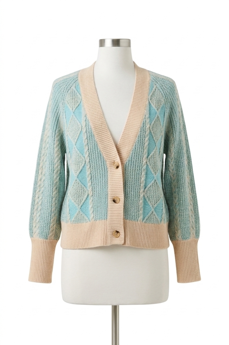 NEW TRIBAL long puff sleeve sweater cardigan in aqua sky